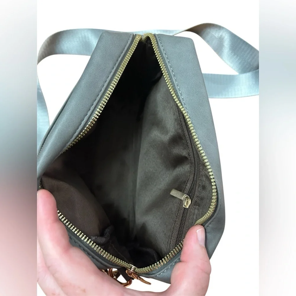 Roulens New Gray Triple Zip Small Crossbody Bag